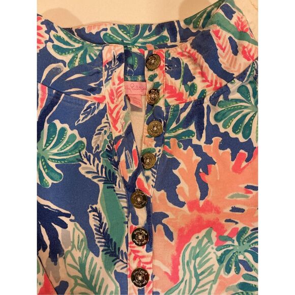 Lilly Pulitzer Captain Floral Popover Sz XL UPF 50+ Ocean Coral - Picture 3 of 8